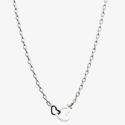 Silver Double Heart Chain Necklace